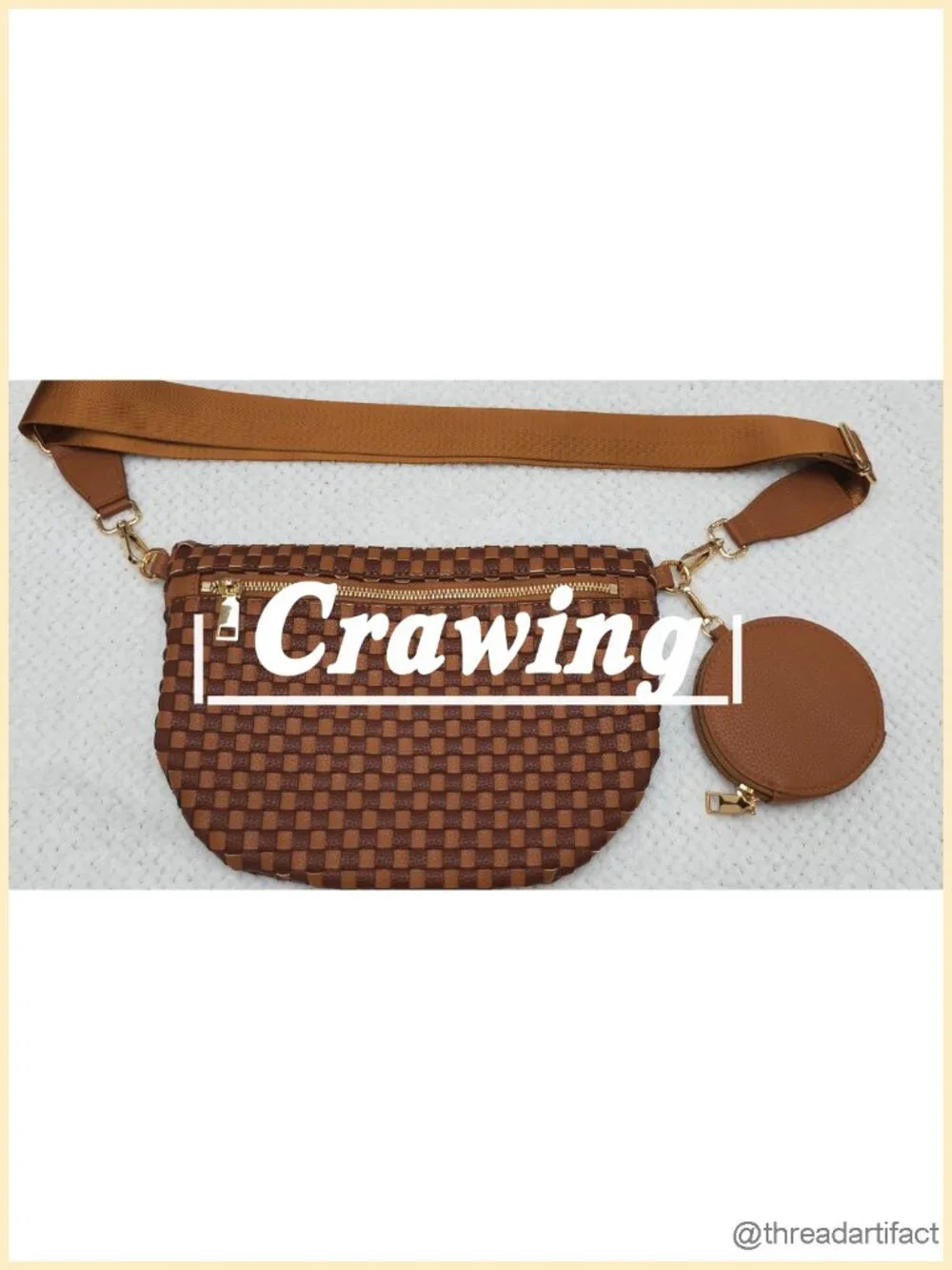Woven Vegan Leather Crossbody Bag with Adjustable Strap and Coin Pouch
